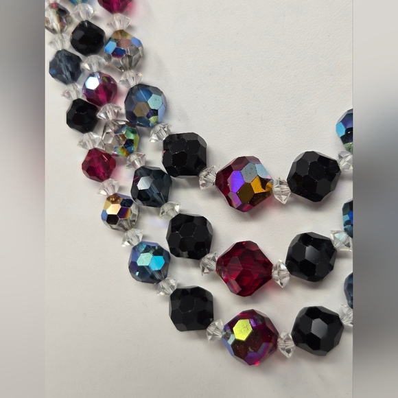 VINTAGE LAGUNA AB CRYSTAL TRIPLE STRAND DEMI PARURE NECKLACE BRACELET JEWELRY - Picture 5 of 16